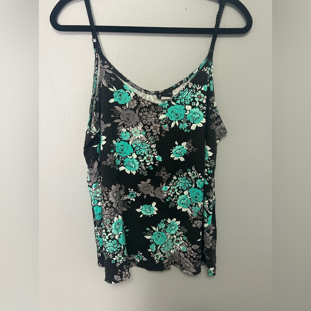 Torrid Black and Teal Floral Tank Top. Size 1.